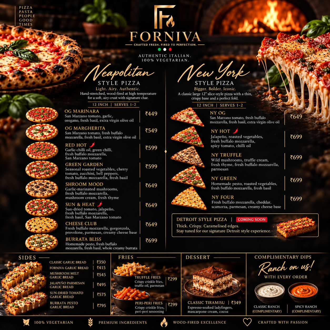 FORNIVA wood-fired pizza menu